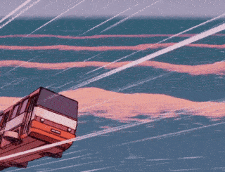 a bus transforming in the air, anime style