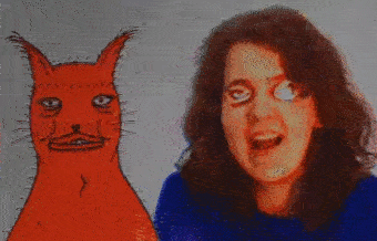 a girl Agatha and cartoon squirrel Maggie laughing